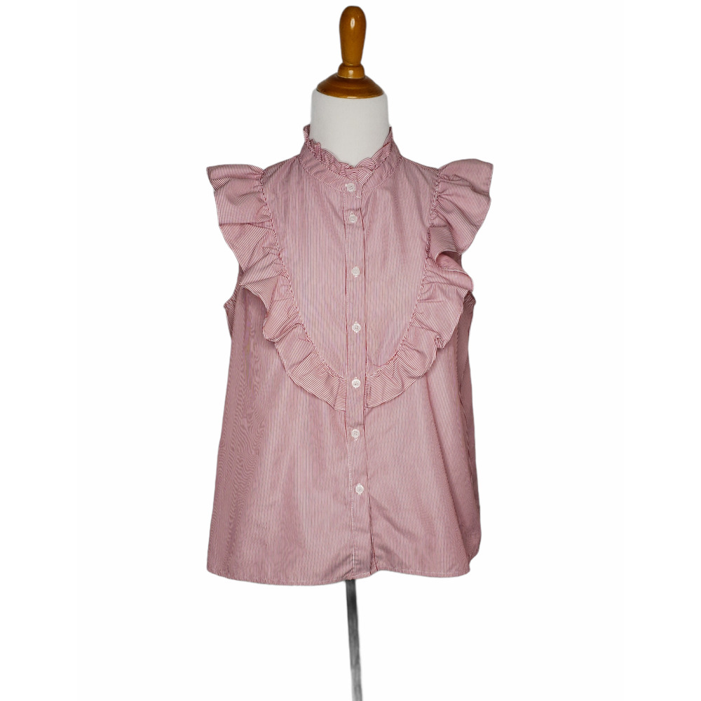 Love J Bib Front Ruffle Trim High Neck Red White L